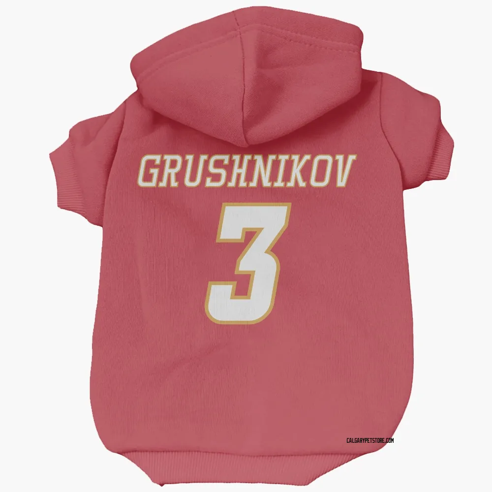 Calgary Flames Artem Grushnikov Red White Pet Hoodie for Dog & Cat
