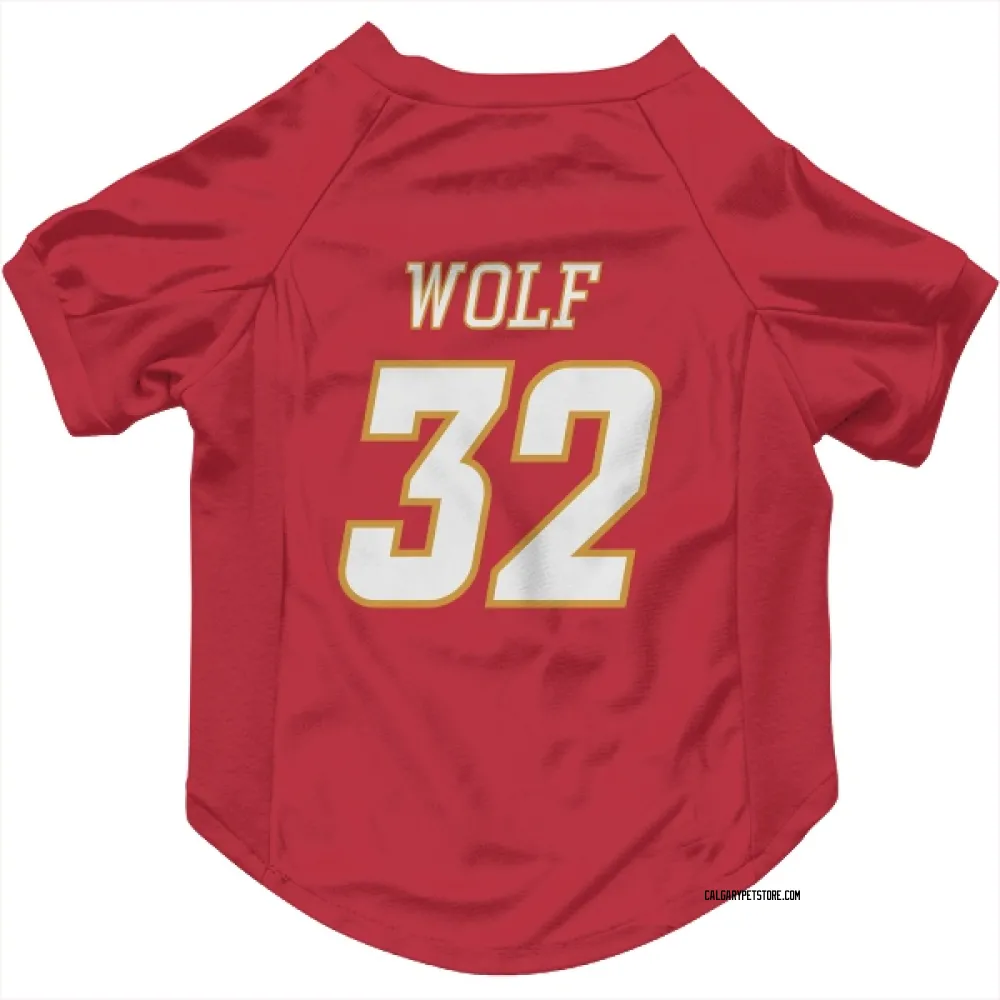 Calgary Flames Dustin Wolf Red White Pet Jersey for Dog & Cat