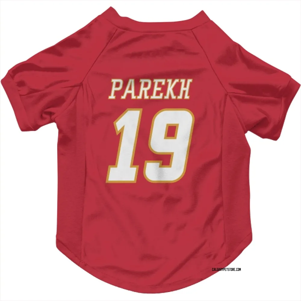 Calgary Flames Zayne Parekh Red White Pet Jersey for Dog & Cat